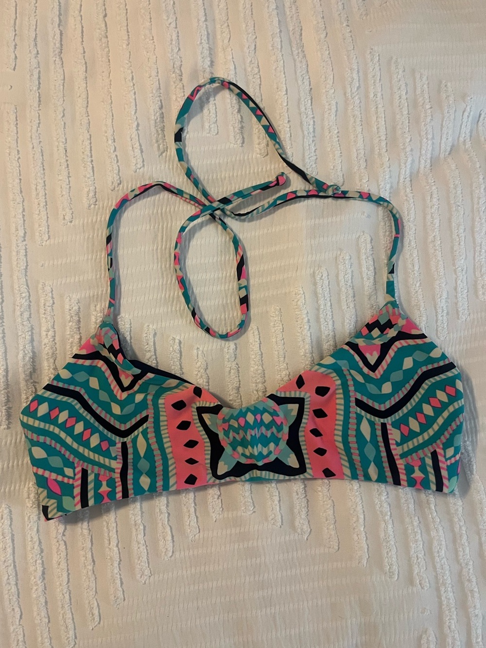 Mara Hoffman Reversible Basket Weave Bikini Top in Estrada Turquoise - Small